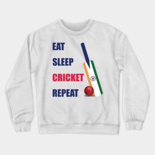 Eat Sleep Cricket Repeat India Flag Cricket Bat Crewneck Sweatshirt